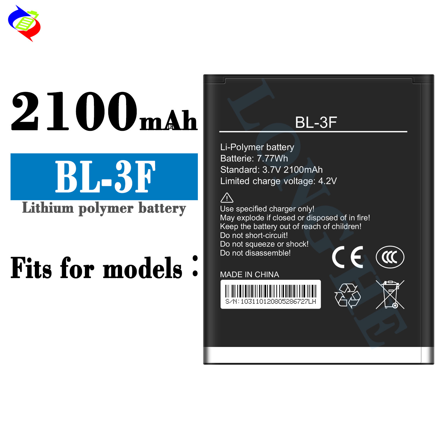 Applicable to Tecno Voice Transmission Mobile Phone Rechargeable Battery BL-3F External Brand New Durable Long Battery Life