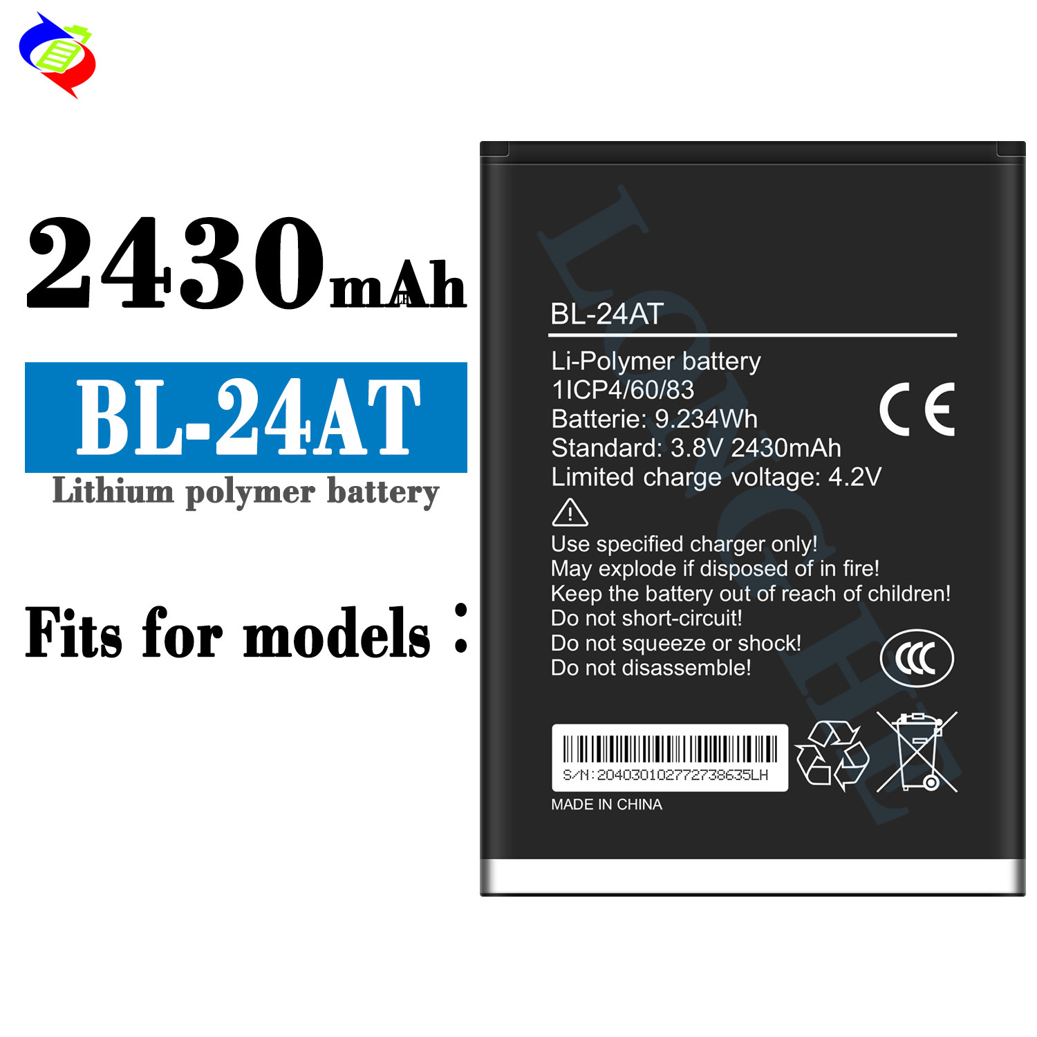 Suitable for Tecno BL-24AT Brand New External Mobile Phone Battery 2430mAh