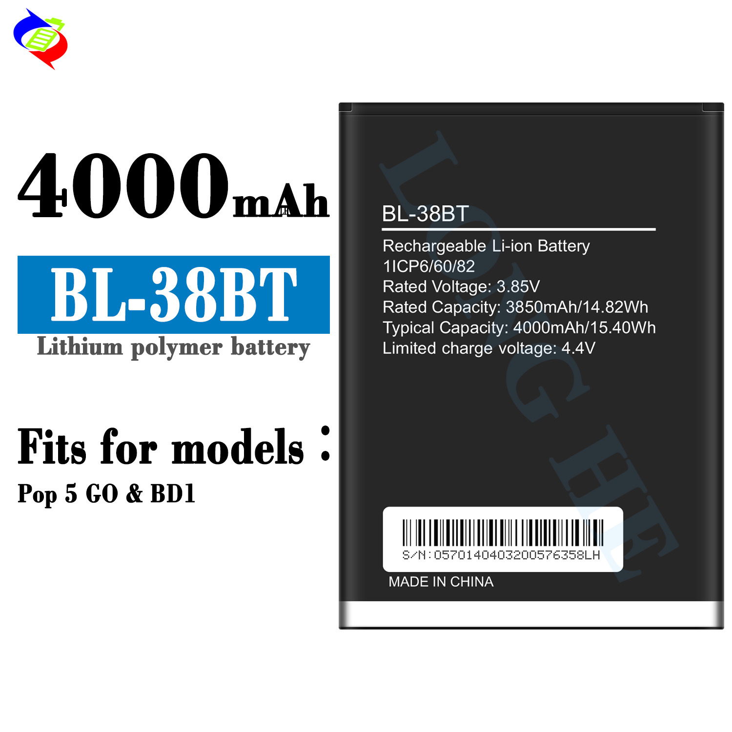 Suitable for Tecno Pop 5 GO/BD1 Large Capacity BL-38BT Phone Battery 4000mAh