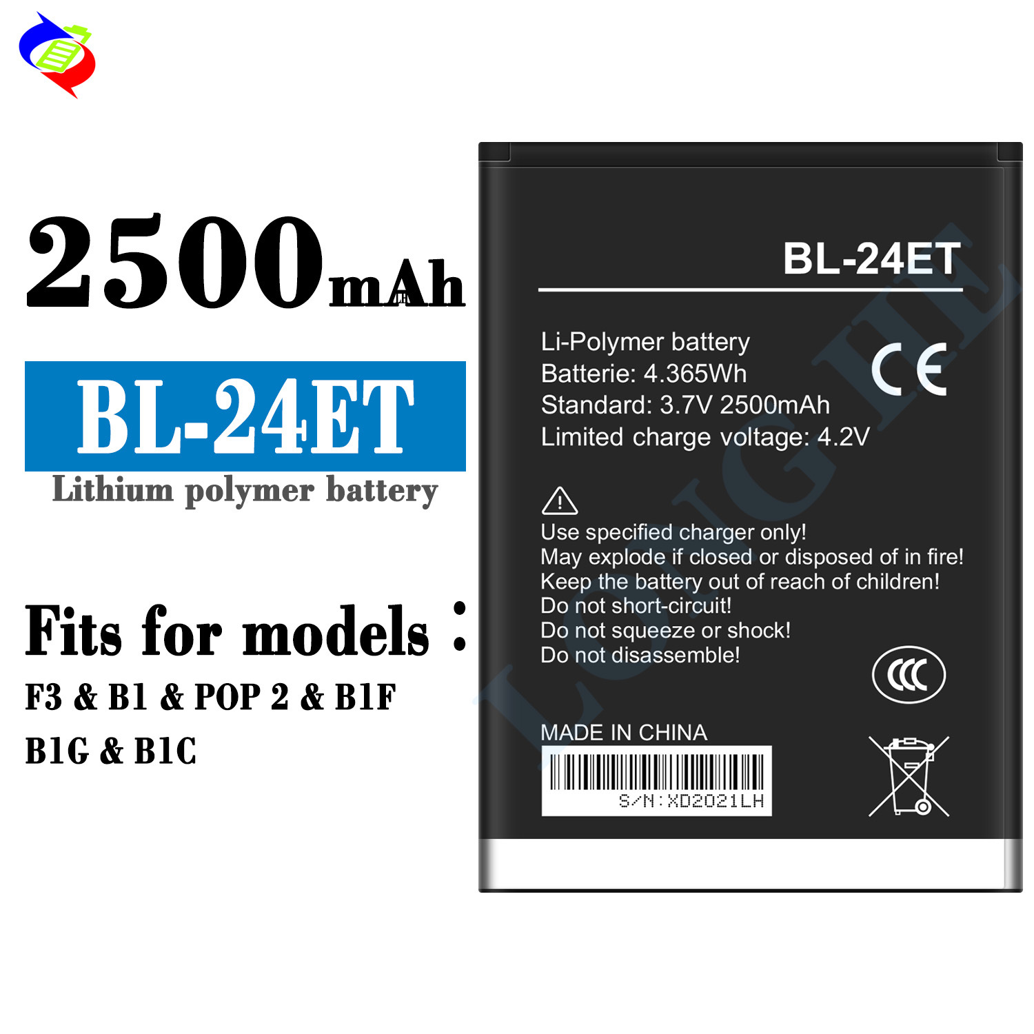 Suitable for Tecno F3/B1/POP2/B1F/B1G/B1C Phone Battery BL-24ET