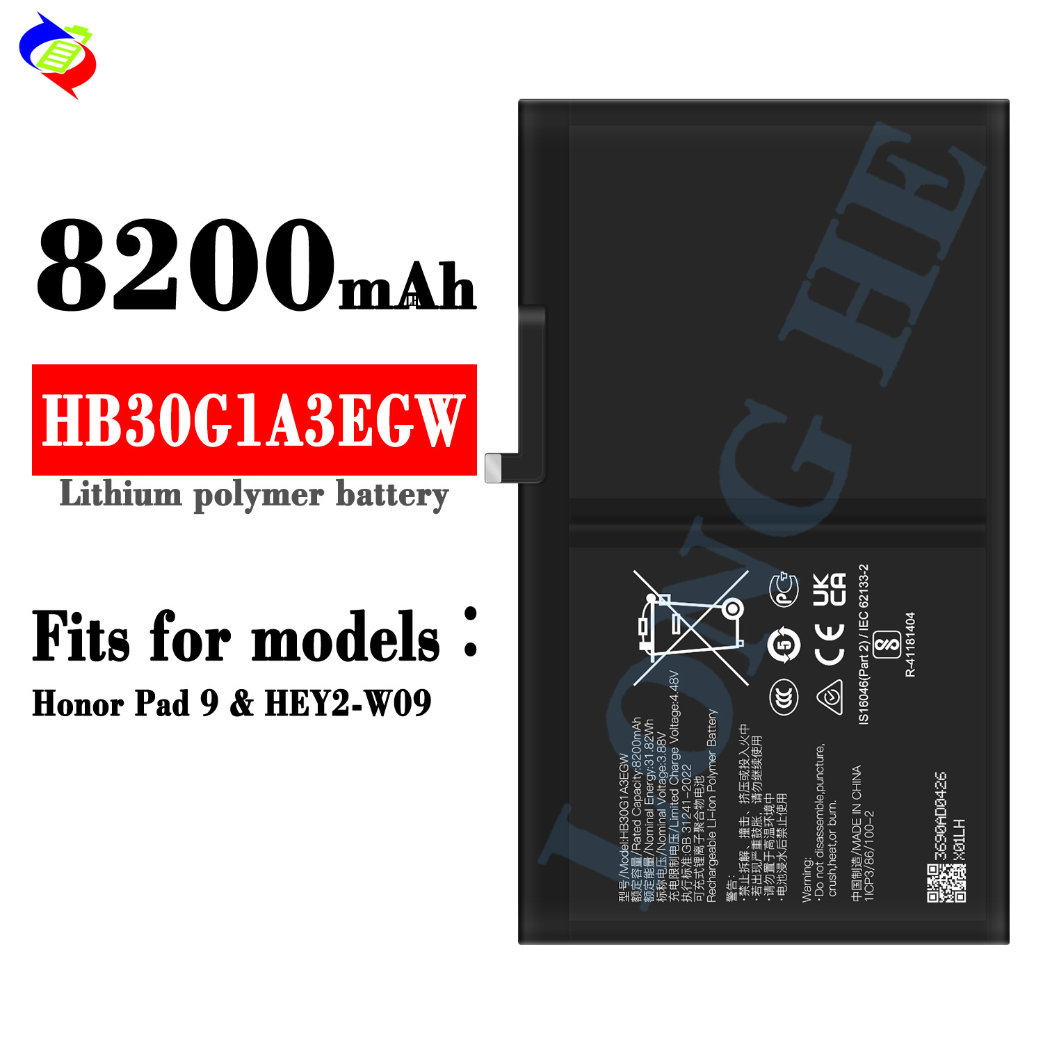 Suitable for Huawei Honor Pad 9H/EY2-WO9 Tablet HB30G1A3EGW Battery 8200mAh