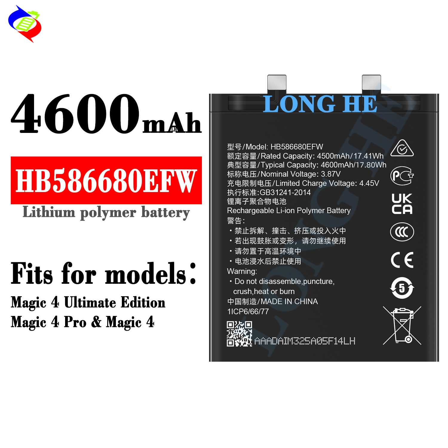 Suitable for Huawei Magic 4 Pro/4/4 Ultimate Edition Phone Battery HB586680EFW