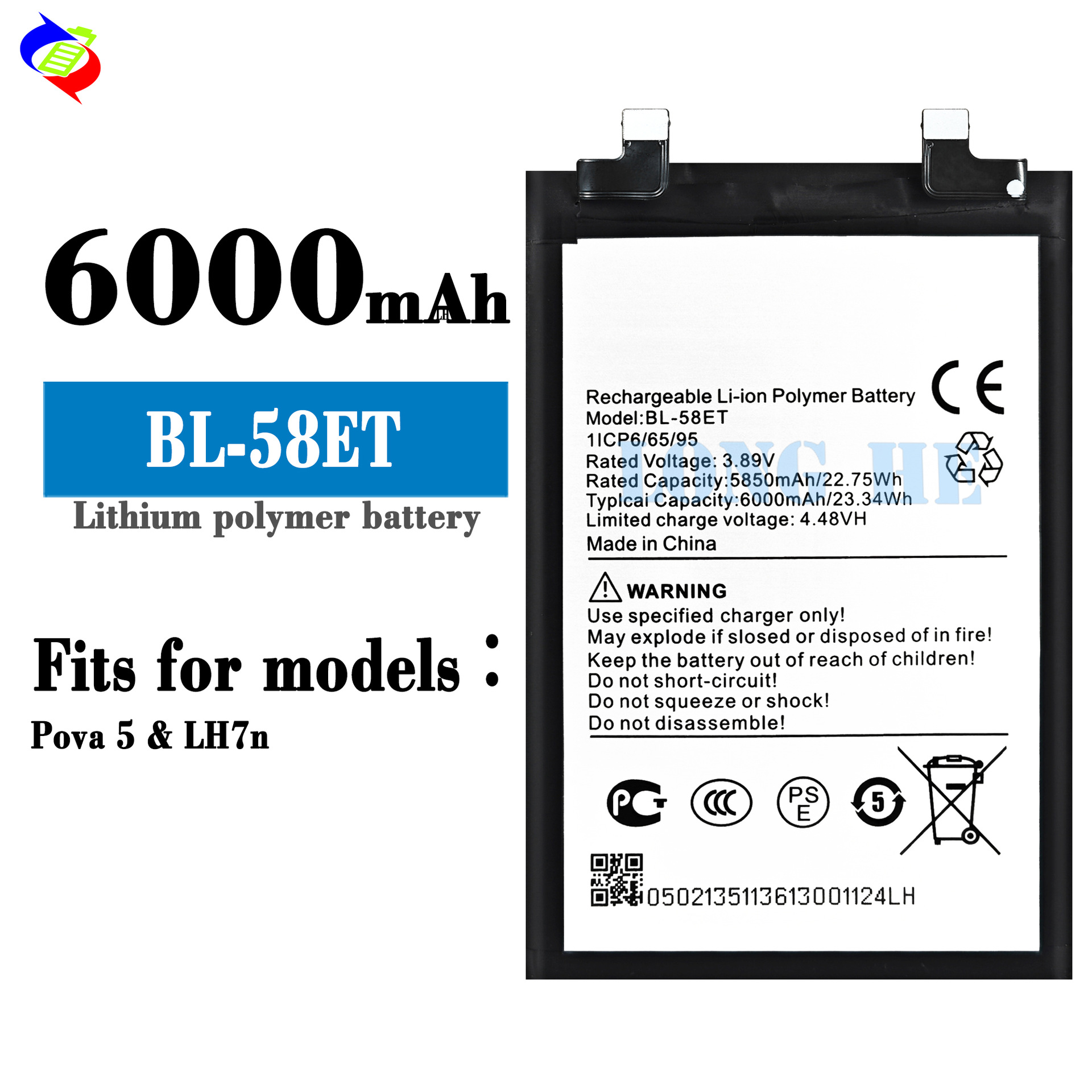 Suitable for Transsion Pova 5/LH7n Large Capacity Mobile Phone Battery BL-58ET Built-in Board
