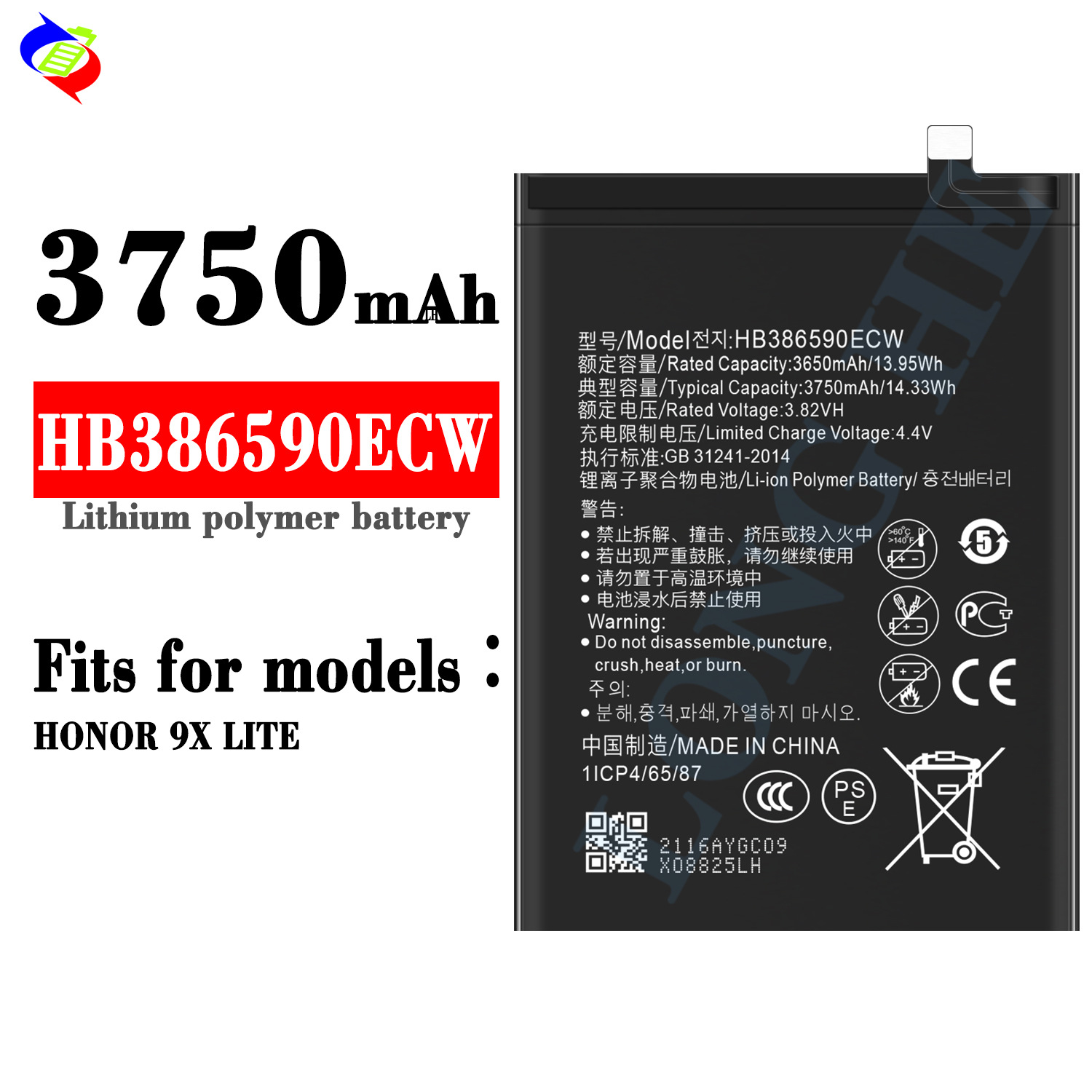Suitable for Huawei Honor 9X Lite Phone Battery HB386590ECW Built-in Circuit Board