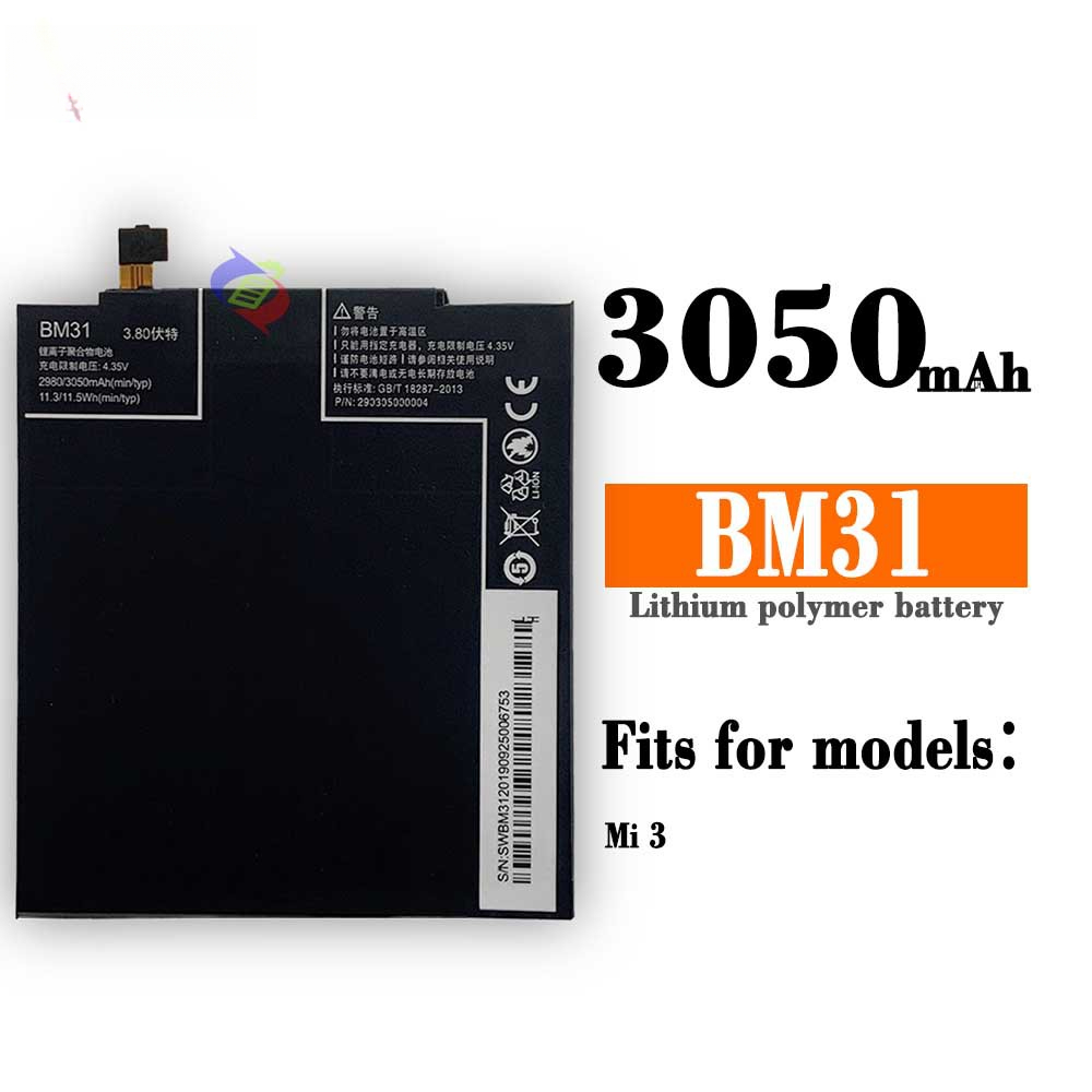 Suitable for Xiaomi 3 Phone Battery Large Capacity Mi 3 Brand New Battery BM31 3050mAh
