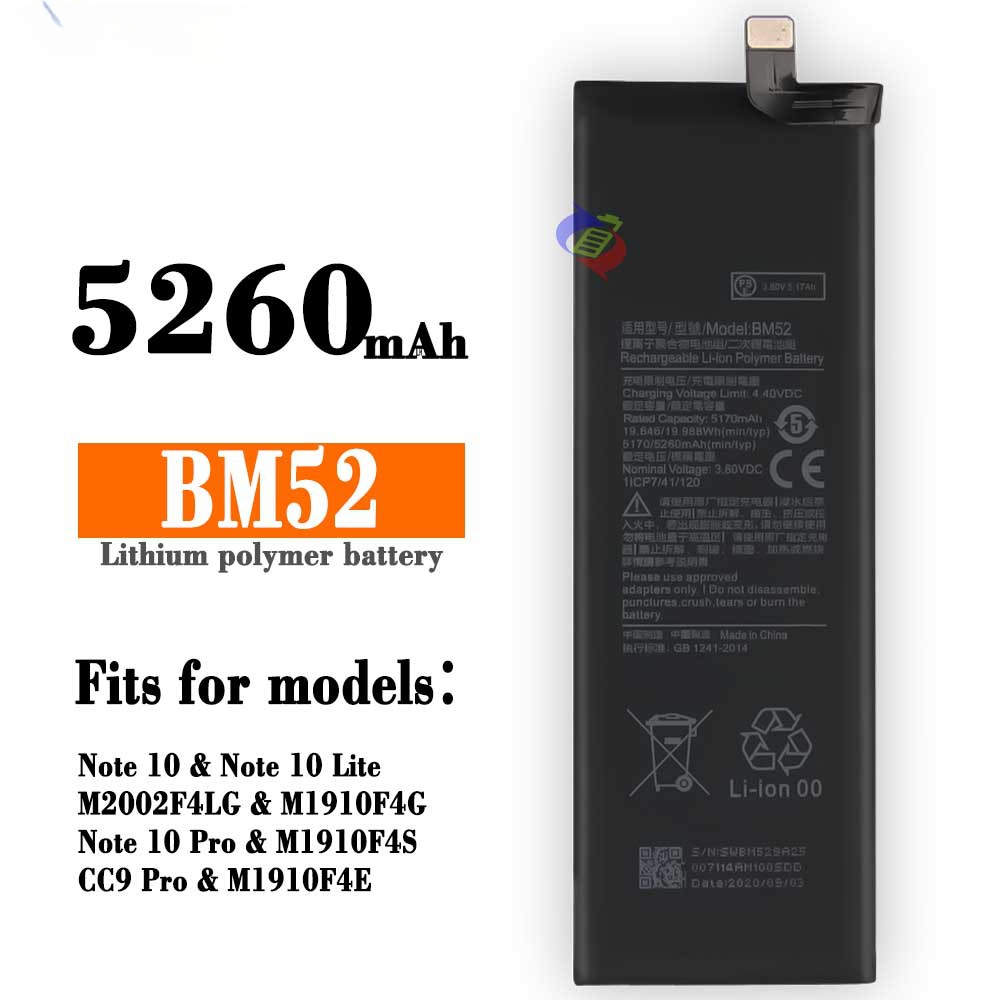 Suitable for Xiaomi CC9 PRO/Note 10/Note 10 lite/Note 10 Pro phone battery BM52