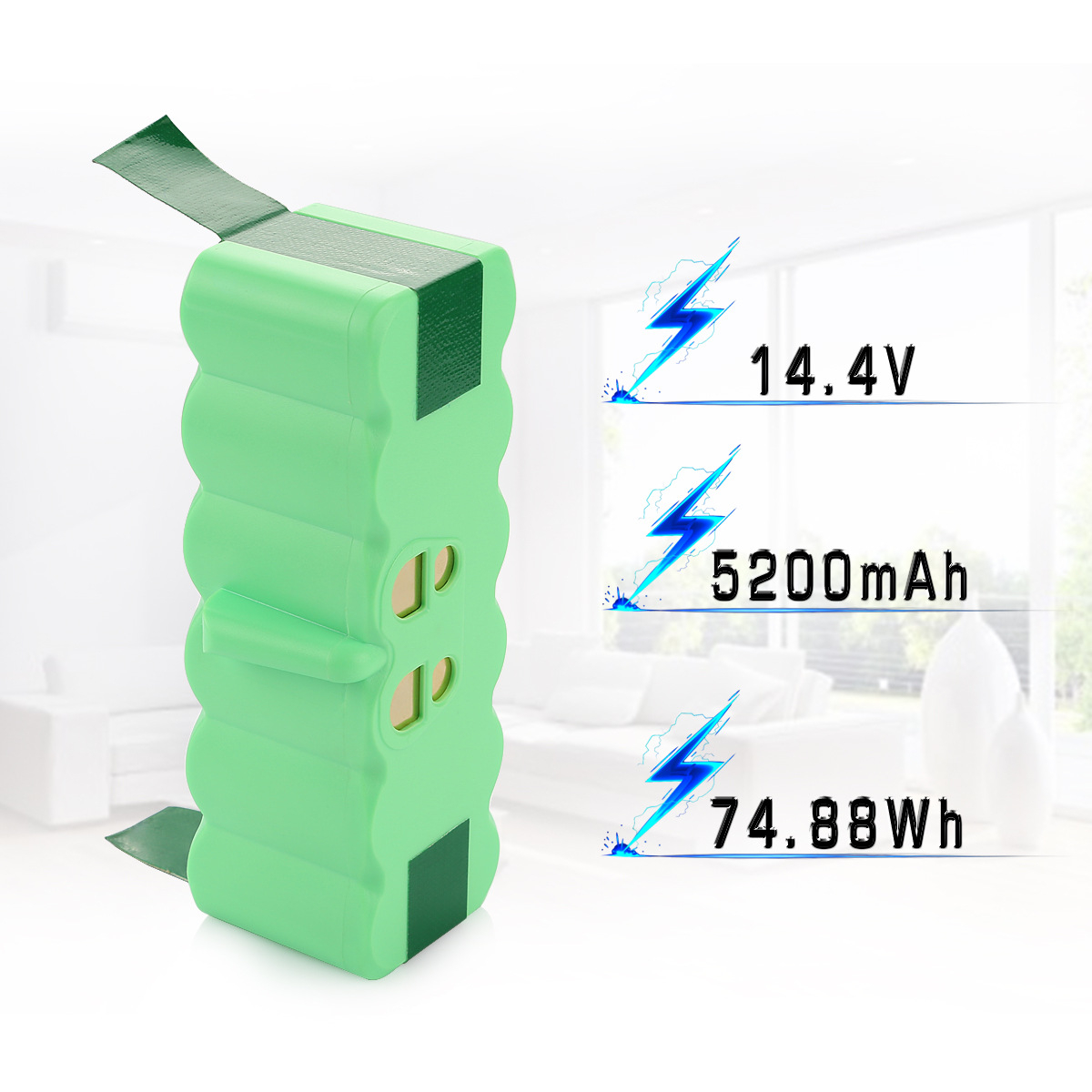 Suitable for Irobot Roomba 5/6/7/8/9 Series 14.4V 5200mAh Sweeping Machine Power Lithium Battery