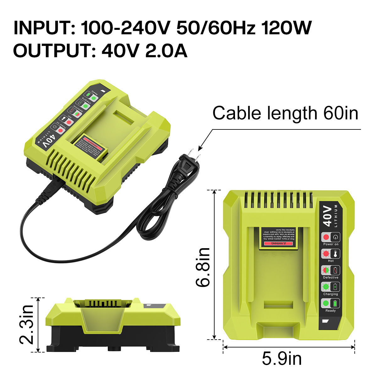 Replacement Ryobi Li-ion Battery Charger PO401 Compatible with 36-40V Tools Lawn Mower Battery Charger