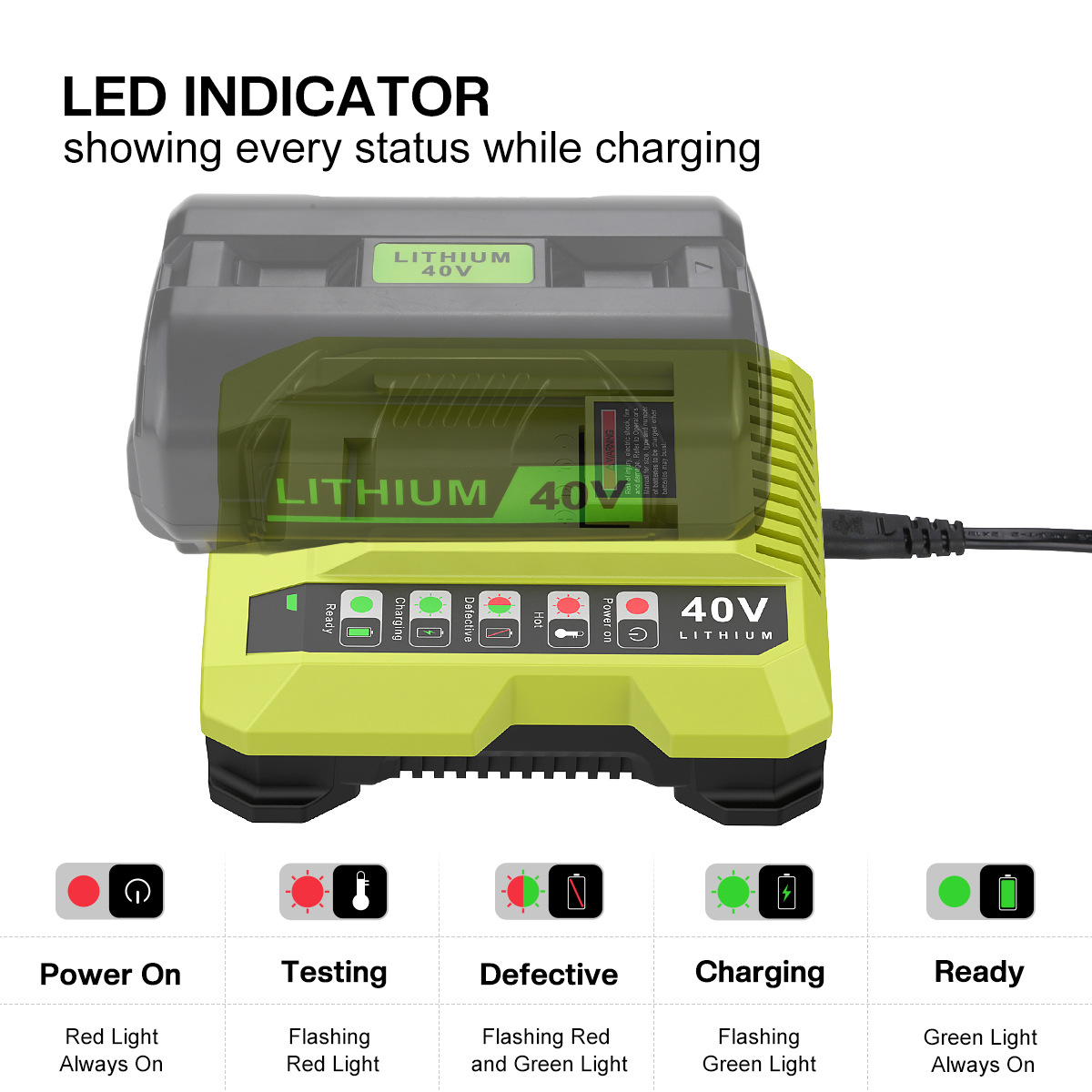Replacement Ryobi Li-ion Battery Charger PO401 Compatible with 36-40V Tools Lawn Mower Battery Charger
