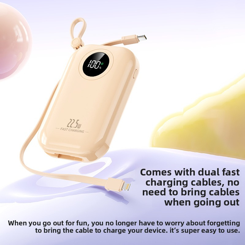 20000mAh Ultra Large Capacity Power Bank with Built-in Cable 22.5W Fast Charging Portable Charger