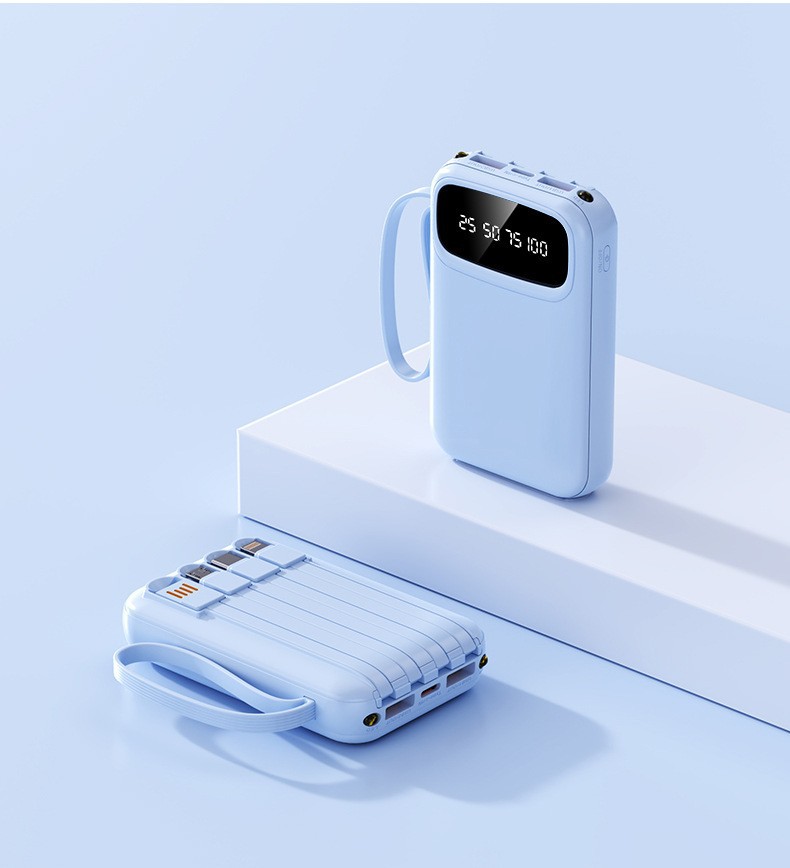 20000mAh Portable Mobile Phone Charger with Large Capacity and Built-in Cable Power Bank