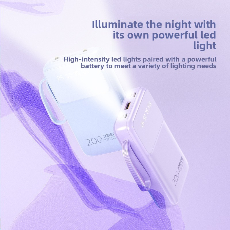 Ultra-large Capacity 20000mAh Power Bank with Built-in Cable Portable Mobile Power Supply