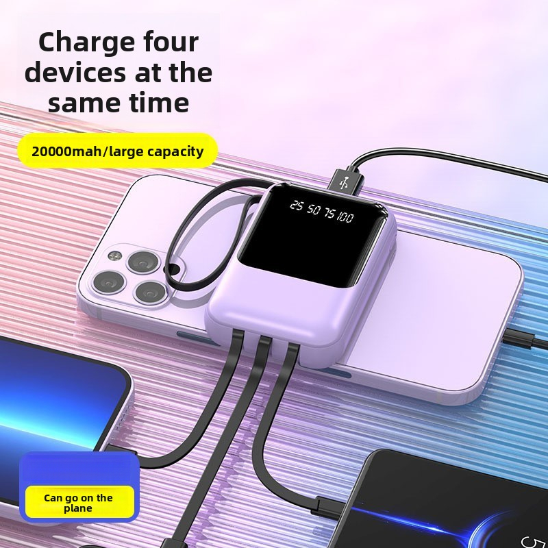 3C Mini Built-in Cable Power Bank 20000mAh Ultra Large Capacity Portable Charger
