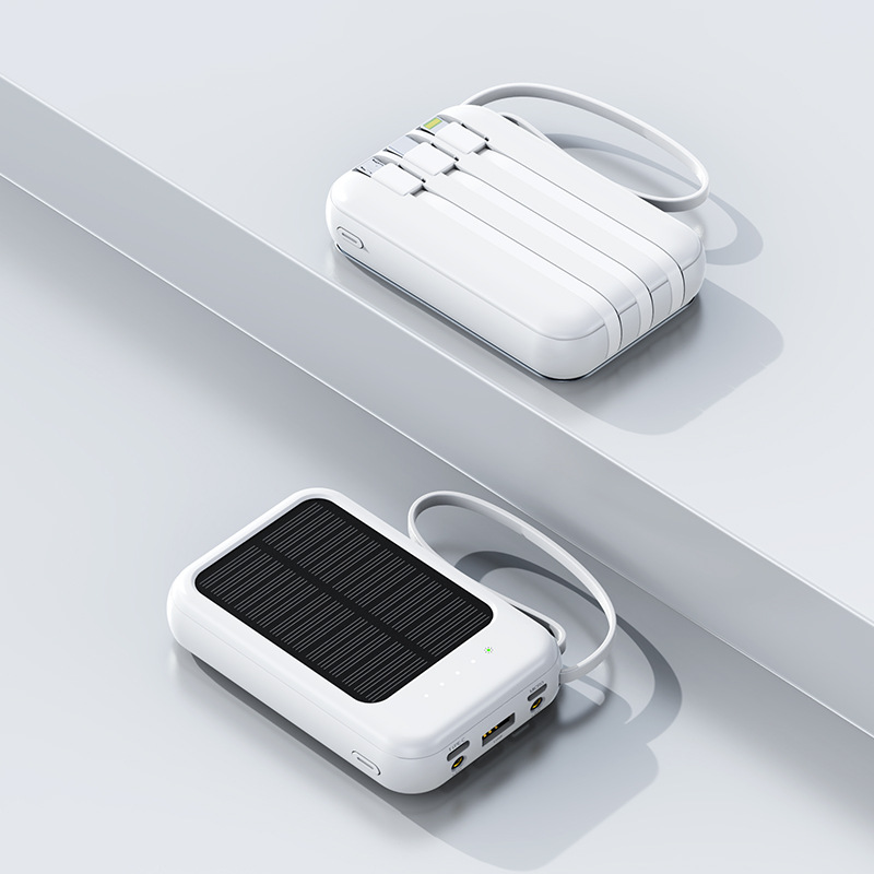 20000mAh Mini Solar Power Bank Ultra Large Capacity with Built-in Cable Compact Portable Mobile Power Supply