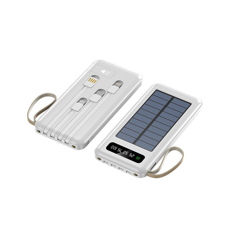 3C Certified Solar Power Bank Ultra Large Capacity 20000mAh with Detachable Four-Wire Portable Mobile Power Supply
