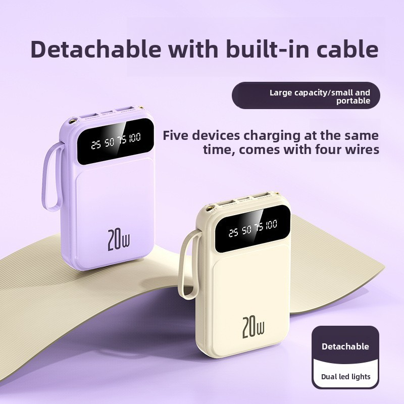 3C Certified Power Bank with Cable 20000mAh Large Capacity Airplane-Friendly Portable Mobile Power Supply