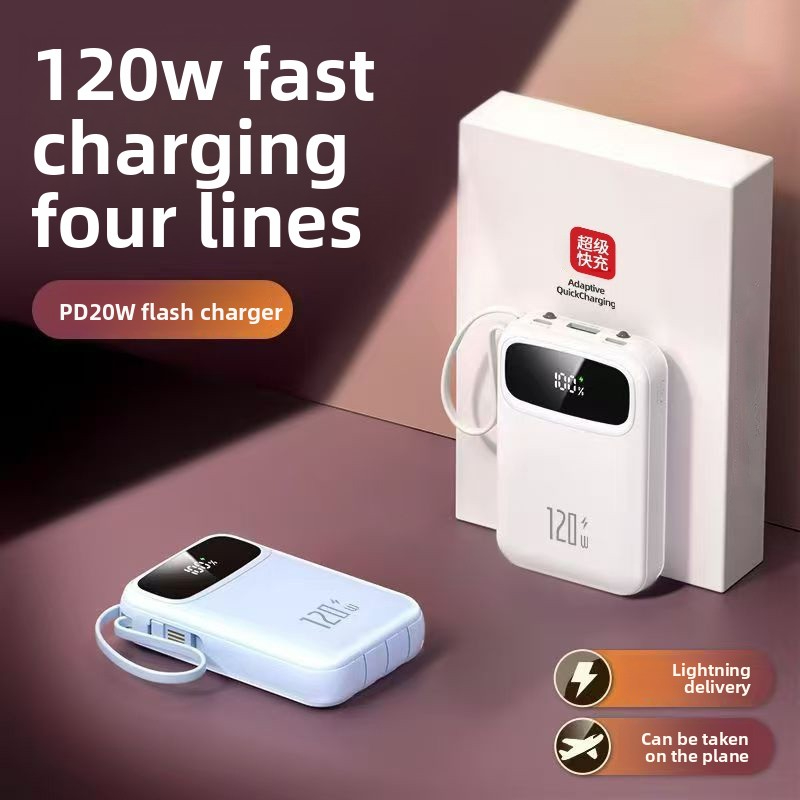 3C Certified Super Fast Charging Power Bank New Model 20000mAh Ultra Large Capacity with Cable High Power Mobile Power Supply