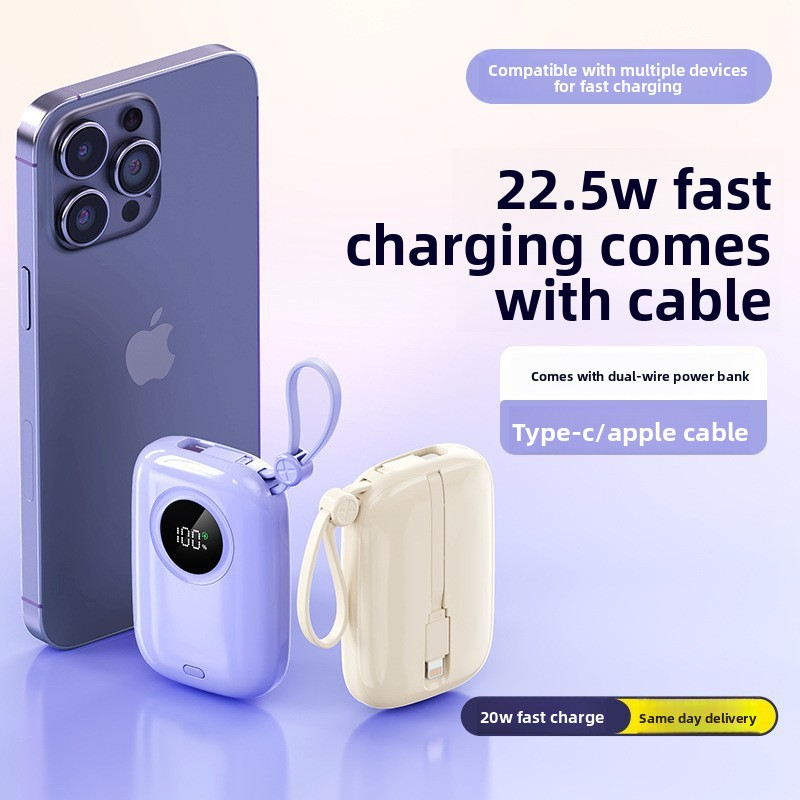 New fast charging power bank with cable 20000mAh compact portable mobile power supply