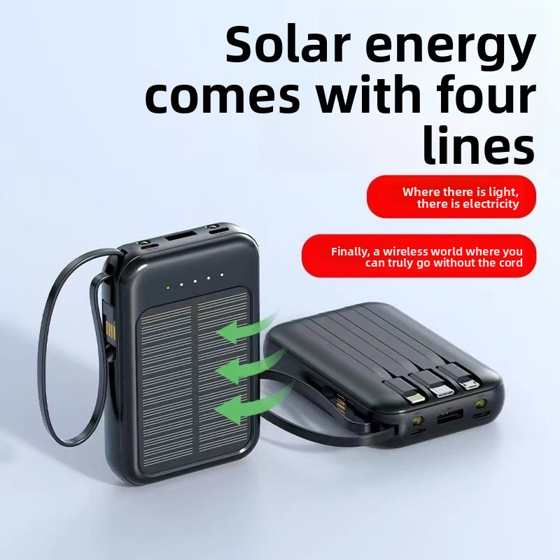 20000mAh Mini Solar Power Bank Ultra Large Capacity with Built-in Cable Compact Portable Mobile Power Supply