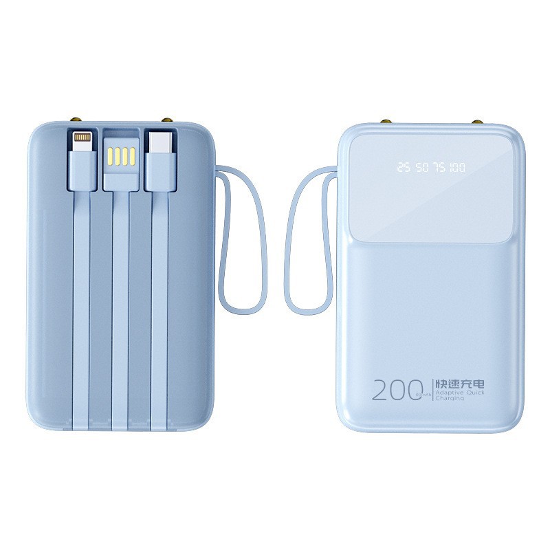 Ultra-large Capacity 20000mAh Power Bank with Built-in Cable Portable Mobile Power Supply