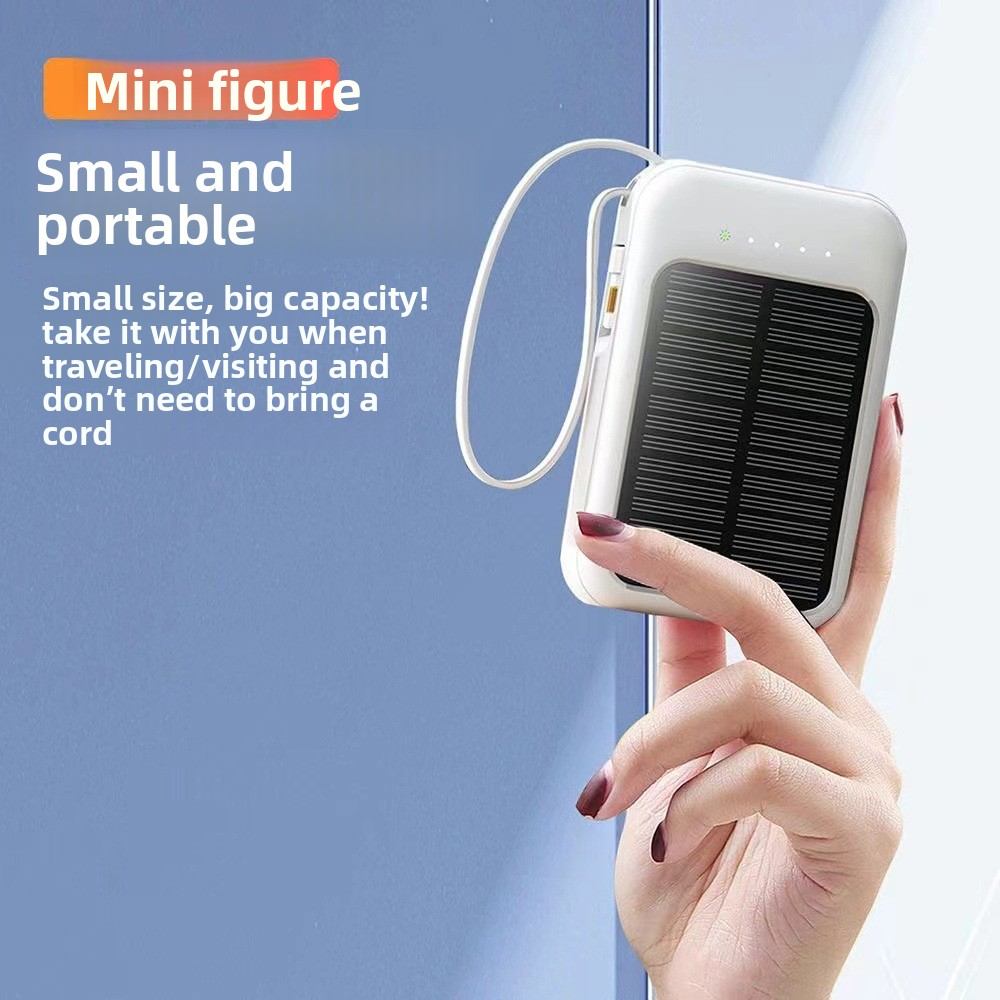 20000mAh Mini Solar Power Bank Ultra Large Capacity with Built-in Cable Compact Portable Mobile Power Supply