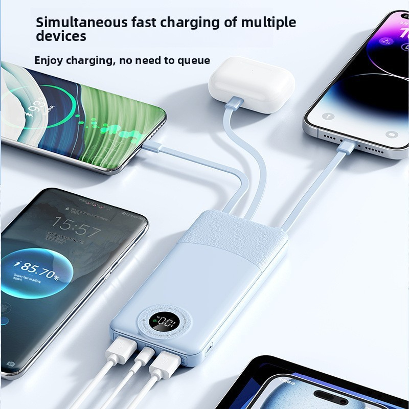Super Fast Charging Built-in Cable Power Bank 20000mAh Ultra-thin Portable Charger Gift Customizable Logo