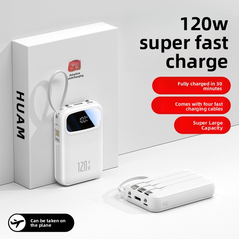 3C Certified Super Fast Charging Power Bank New Model 20000mAh Ultra Large Capacity with Cable High Power Mobile Power Supply