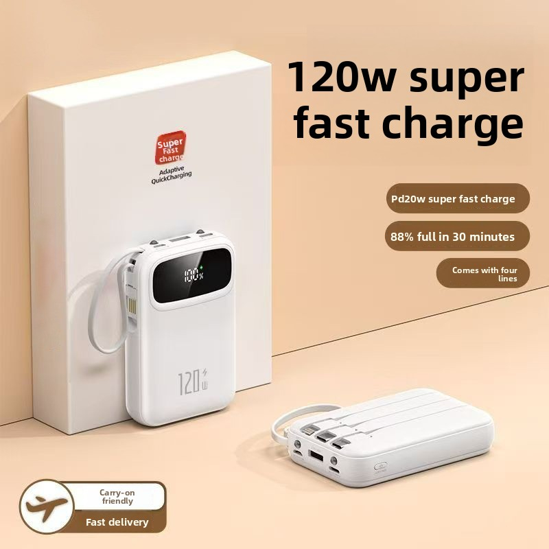 3C Certified Super Fast Charging Power Bank New Model 20000mAh Ultra Large Capacity with Cable High Power Mobile Power Supply
