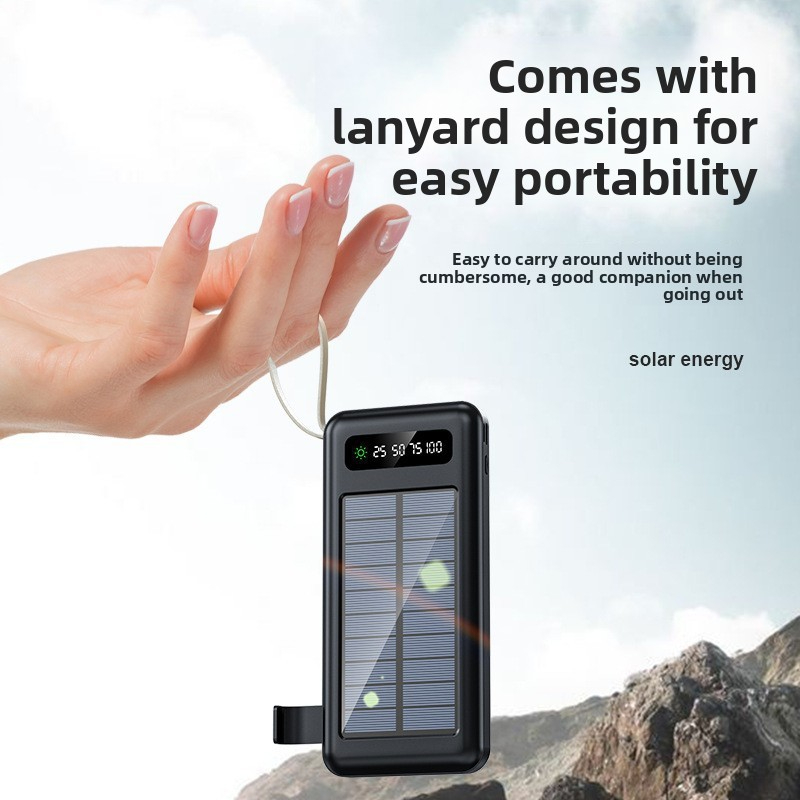 3C Certified Solar Power Bank Ultra Large Capacity 20000mAh with Detachable Four-Wire Portable Mobile Power Supply