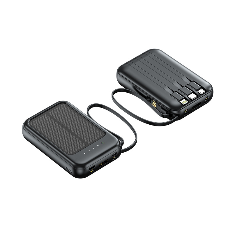 20000mAh Mini Solar Power Bank Ultra Large Capacity with Built-in Cable Compact Portable Mobile Power Supply