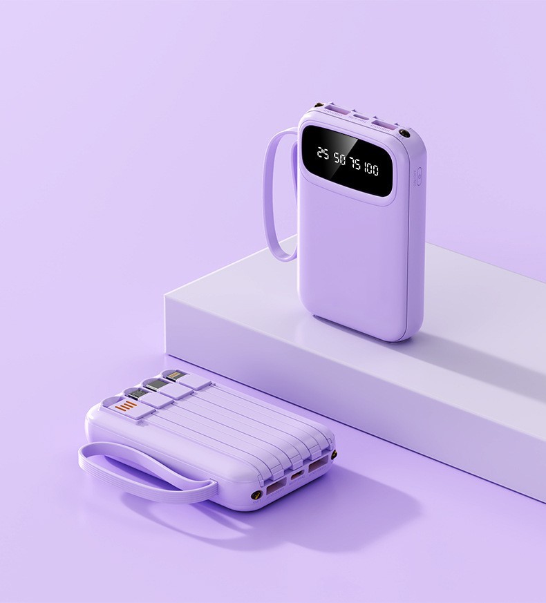 20000mAh Portable Mobile Phone Charger with Large Capacity and Built-in Cable Power Bank