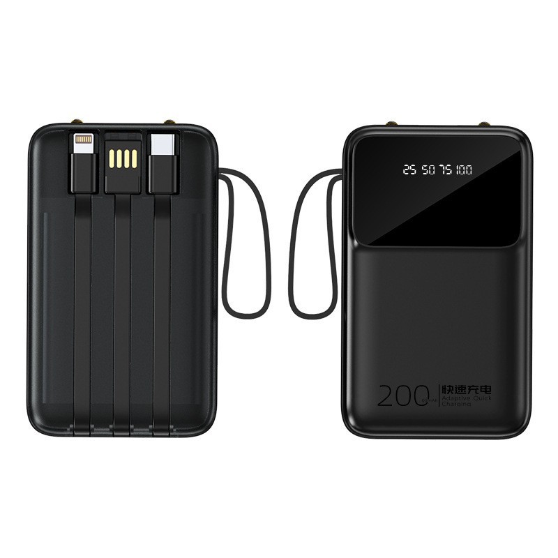 Ultra-large Capacity 20000mAh Power Bank with Built-in Cable Portable Mobile Power Supply