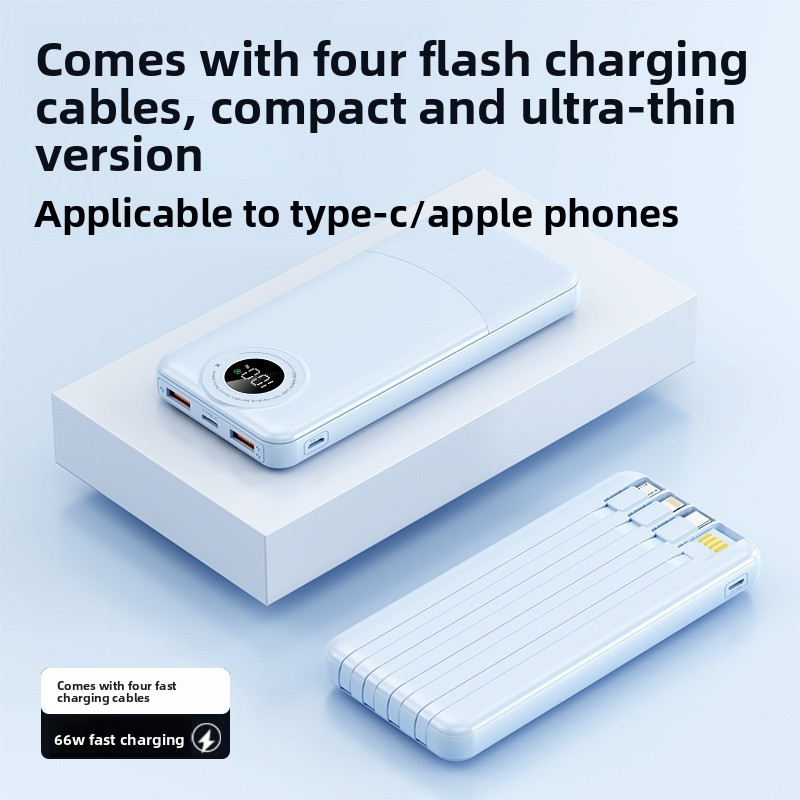 Super Fast Charging Built-in Cable Power Bank 20000mAh Ultra-thin Portable Charger Gift Customizable Logo