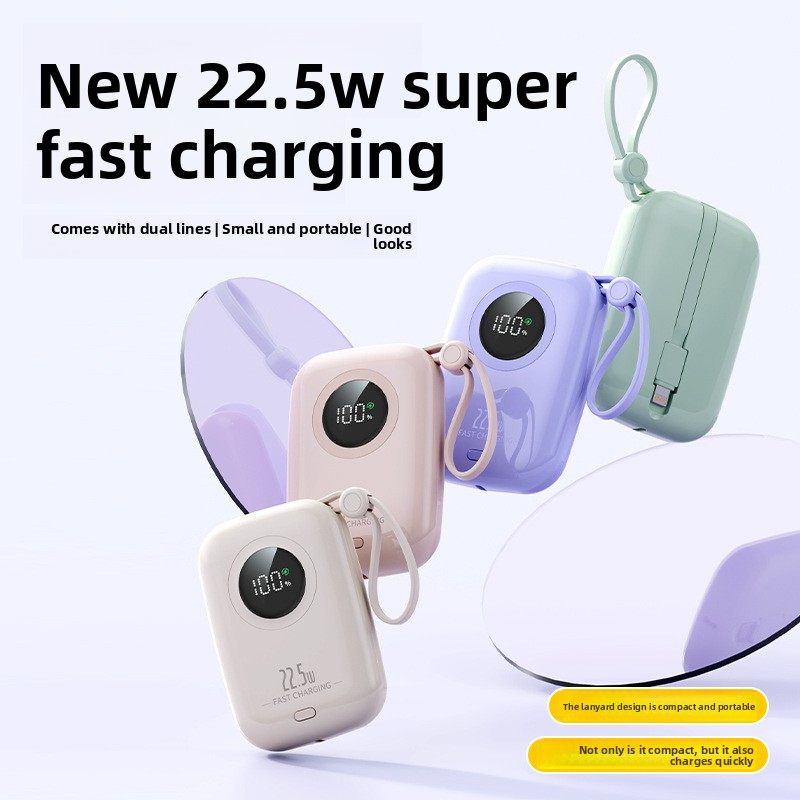 New fast charging power bank with cable 20000mAh compact portable mobile power supply