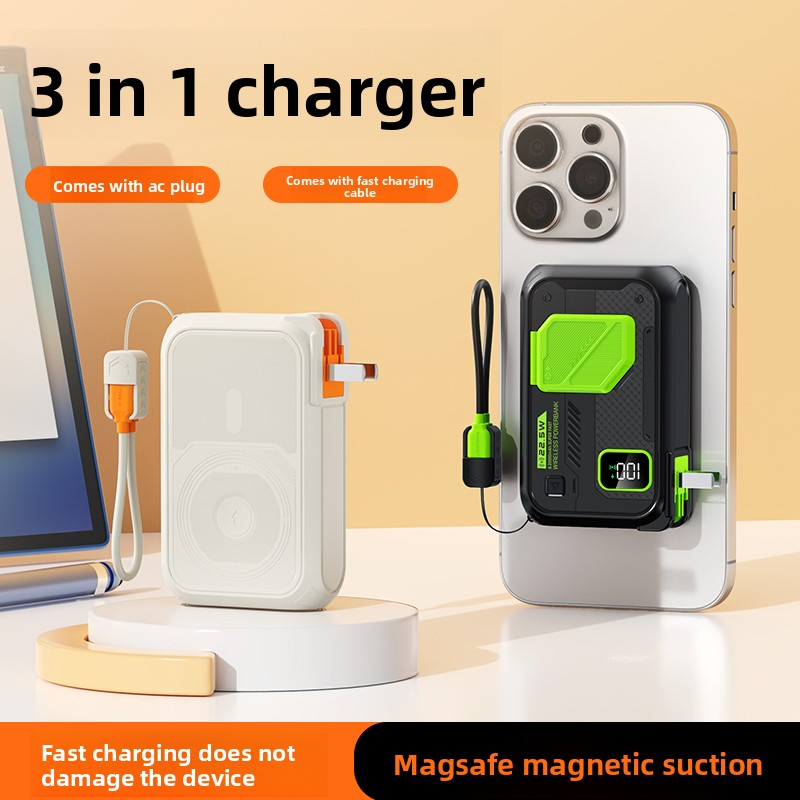 20000mAh Large Capacity Portable Charger with Built-in Cable Fast Charging Multi-Function Magnetic Wireless Power Bank