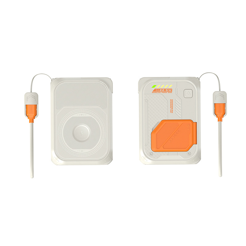 Magnetic Wireless Power Bank with Plug, Built-in Cable, Fast Charging AC Wall Plug, Compact and Portable Mobile Power Supply