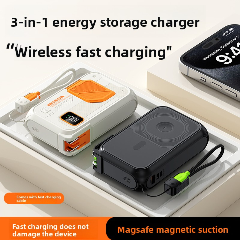 20000mAh Large Capacity Portable Charger with Built-in Cable Fast Charging Multi-Function Magnetic Wireless Power Bank