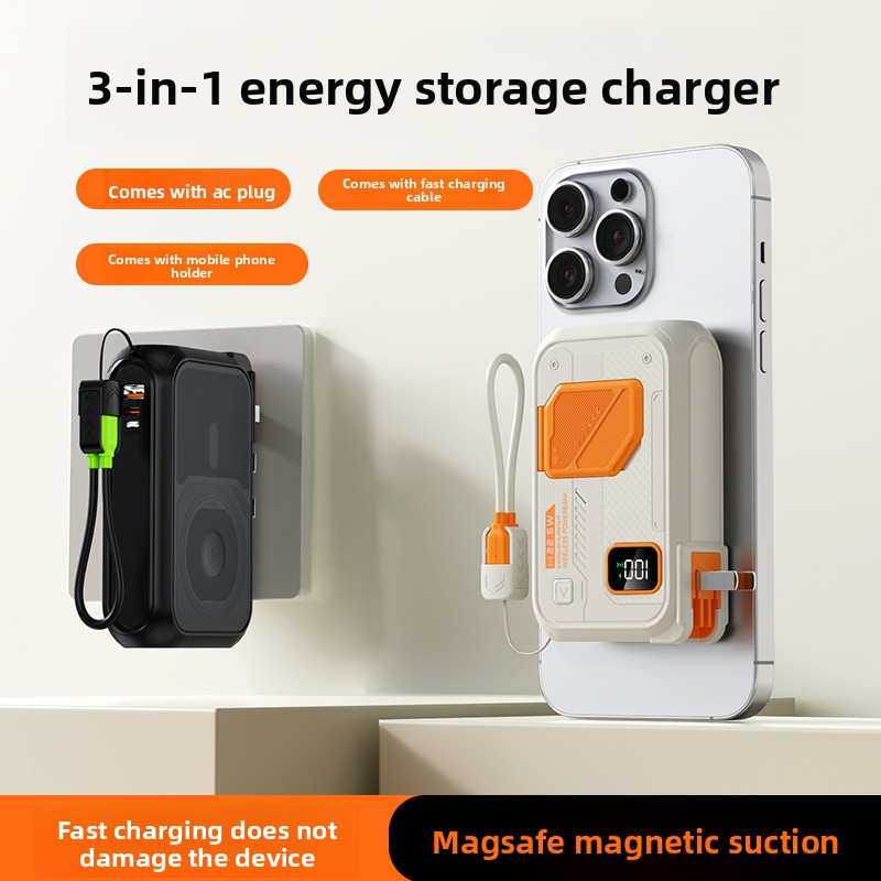 20000mAh Large Capacity Portable Charger with Built-in Cable Fast Charging Multi-Function Magnetic Wireless Power Bank