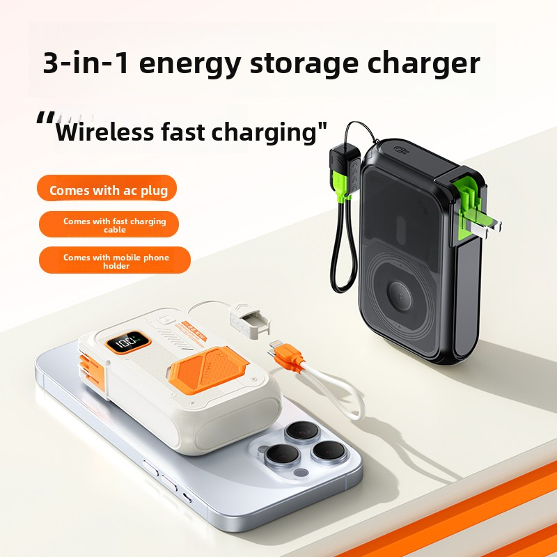 20000mAh Large Capacity Portable Charger with Built-in Cable Fast Charging Multi-Function Magnetic Wireless Power Bank