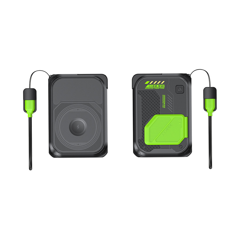 Magnetic Wireless Power Bank with Plug, Built-in Cable, Fast Charging AC Wall Plug, Compact and Portable Mobile Power Supply