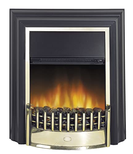 【Home Improvement】Dimplex Cheriton Freestanding Optiflame Electric Fire, Traditional Fireplace Suite, Imitation Burner Stove with LED Flames, Thermostat, 2kW Heater, Real Coal & Remote Control – Black/Brass