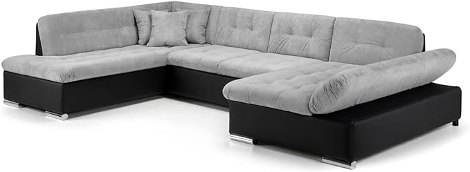 Honeypot Sofa Bed - Bergen Corner Sofabed with Storage - Black Grey Fabric Pull Out Double Sofa Bed U Shaped Couch | Set Up Included | Made in EU | Built to Last (Black/Grey, Left Hand Facing Corner)