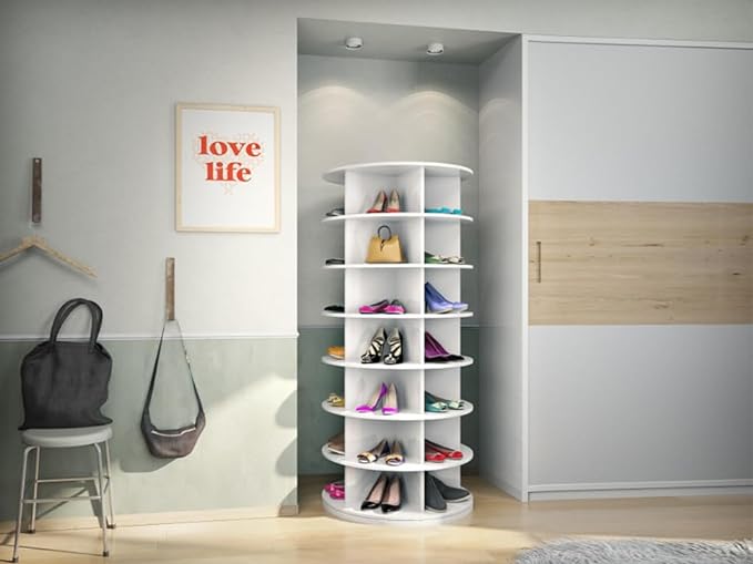 Weinstein storage Original Rotating Shoe Rack Tower, original 7-tier hold over 35 pairs of shoes, Spinning Shoe Display Lazy Susan, Revolving 360 shoe rack tower, Rotate Shoes Closet Organization.