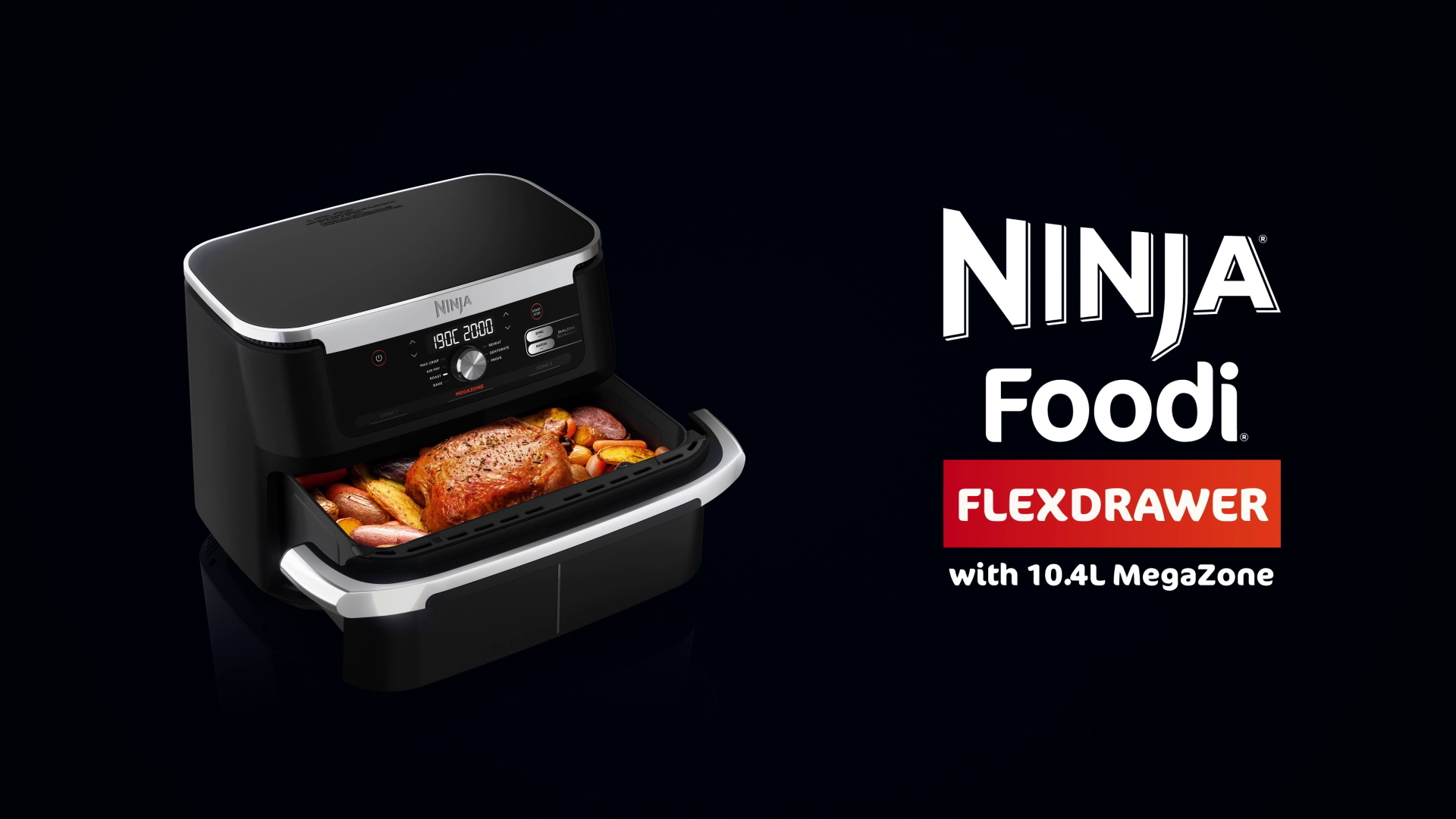 Ninja Foodi FlexDrawer Air Fryer, Dual Zone with Removable Divider, Large 10.4L Drawer, 7-in-1, Air-Fryer Uses No Oil, Air Fry, Roast, Bake, Max Crisp, Non-Stick Dishwasher Safe Parts, Black AF500UK