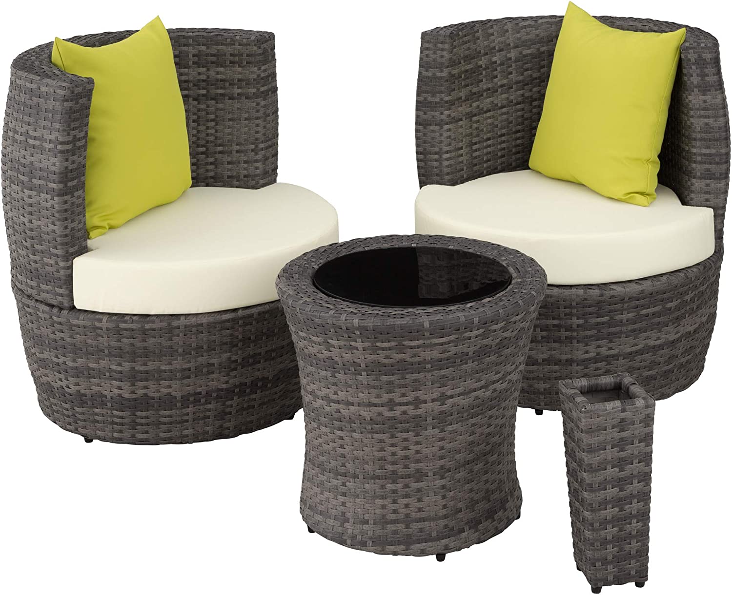 【Home&Garden】TecTake 800690 Salon de Jardin encastrable 2 Personnes en résine tressée, Structure en Aluminium, 2 Fauteuils et 1 Table, Pot de Fleur et Coussins Inclus - Plusieurs Coloris - (Brun | no. 403140)