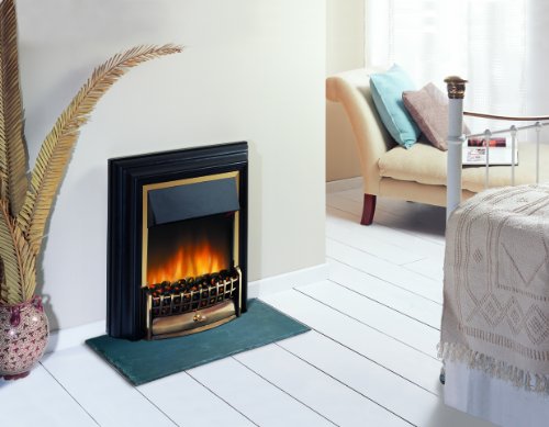 【Home Improvement】Dimplex Cheriton Freestanding Optiflame Electric Fire, Traditional Fireplace Suite, Imitation Burner Stove with LED Flames, Thermostat, 2kW Heater, Real Coal & Remote Control – Black/Brass