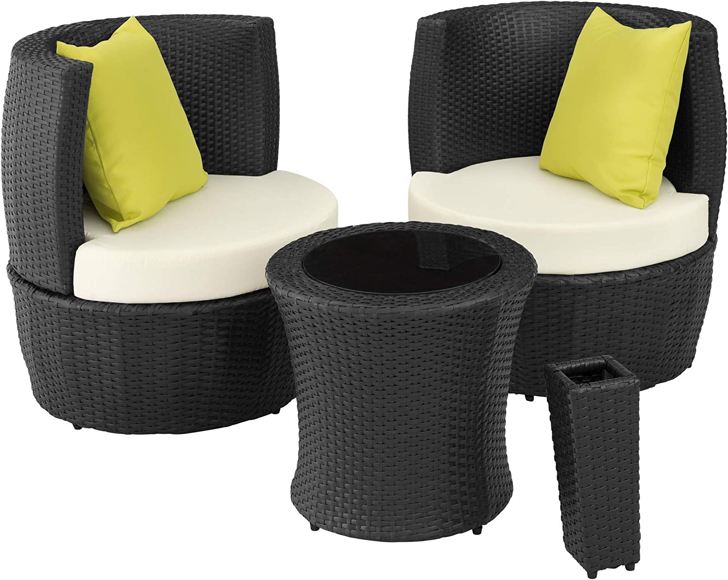 【Home&Garden】TecTake 800690 Salon de Jardin encastrable 2 Personnes en résine tressée, Structure en Aluminium, 2 Fauteuils et 1 Table, Pot de Fleur et Coussins Inclus - Plusieurs Coloris - (Brun | no. 403140)