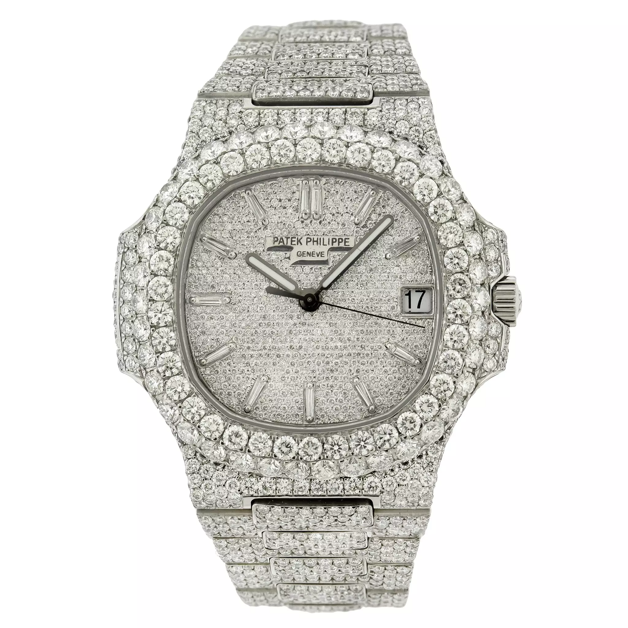 Fully Iced Out Patek Philippe Nautilus Real Diamond Watch For Men 40mm 31.5ct