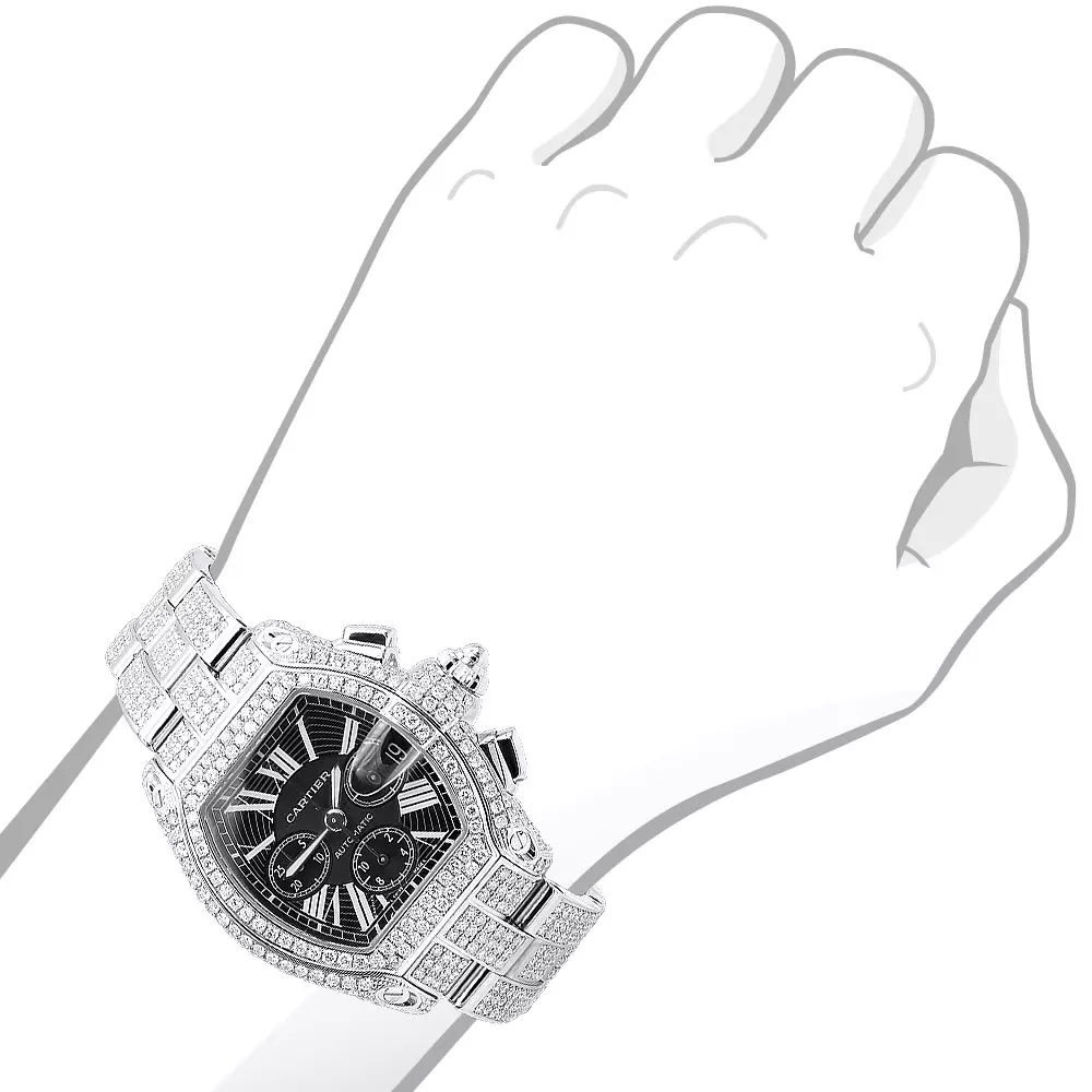 Cartier Roadster Diamond Watch for Men 17.99ct fully Iced Out