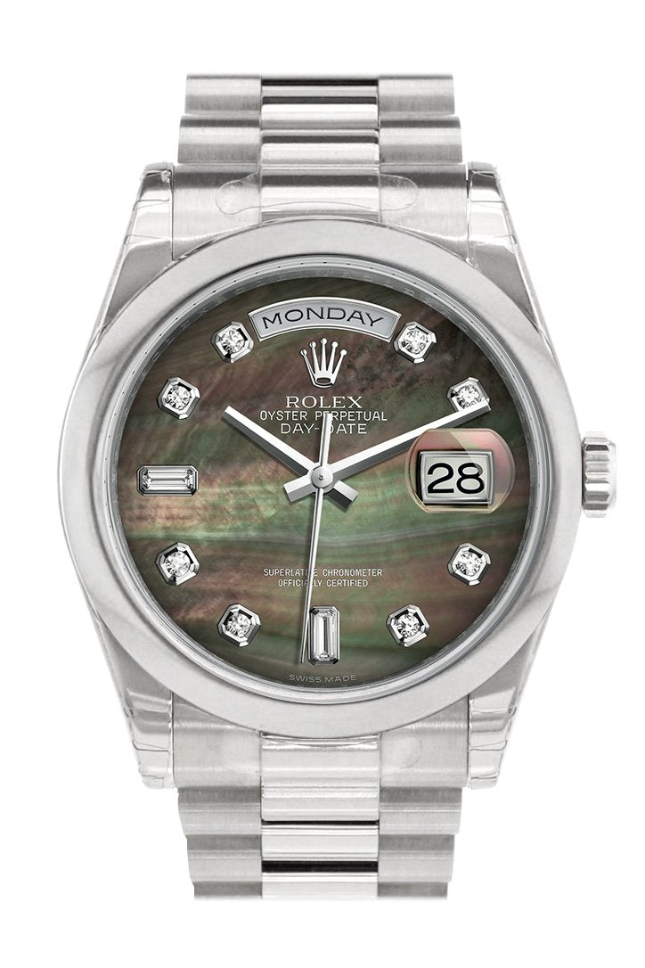Rolex Day Date 36 Black mother of pearl set with diamonds Dial President Men's Watch 118206